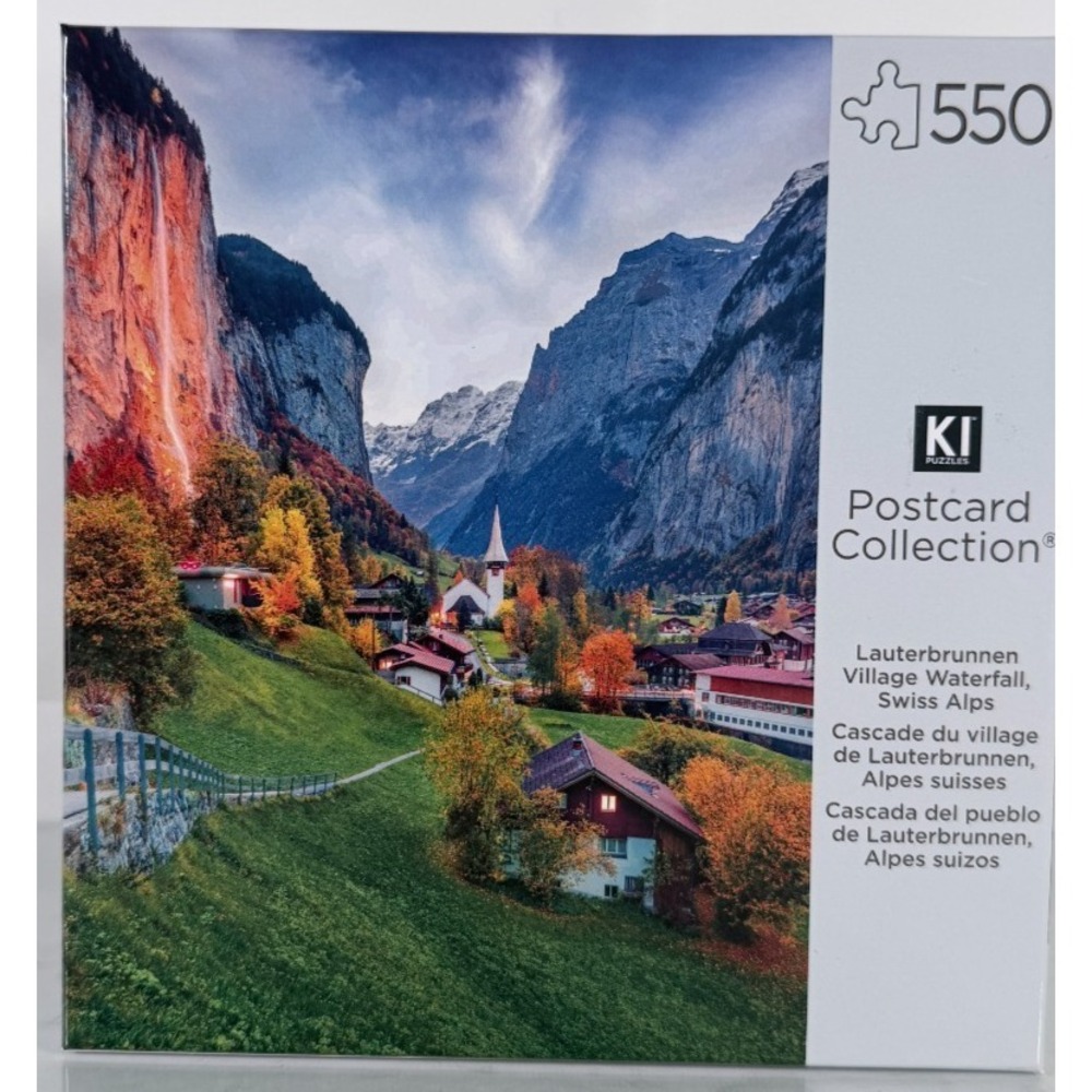 Village Lauterbrunnen Valley Waterfall Switzerland 550 Piece Puzzle w/ Poster